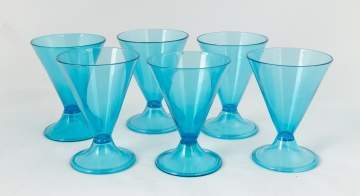 Six Steuben Celeste Blue Dessert Glasses