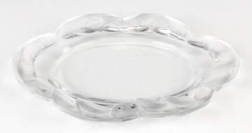 Lalique Frosted Oval Plate with Fish Border