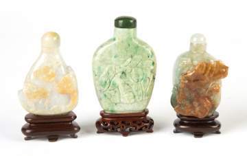 Three Chinese Carved Jade Snuff Bottles