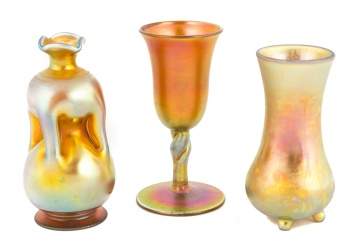 Three Steuben Gold Aurene Vases