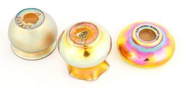 Two Steuben Gold Aurene Vases and a Master Salt