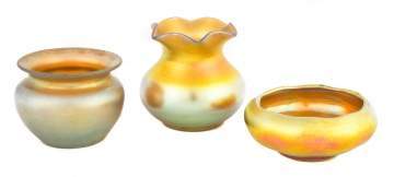 Two Steuben Gold Aurene Vases and a Master Salt