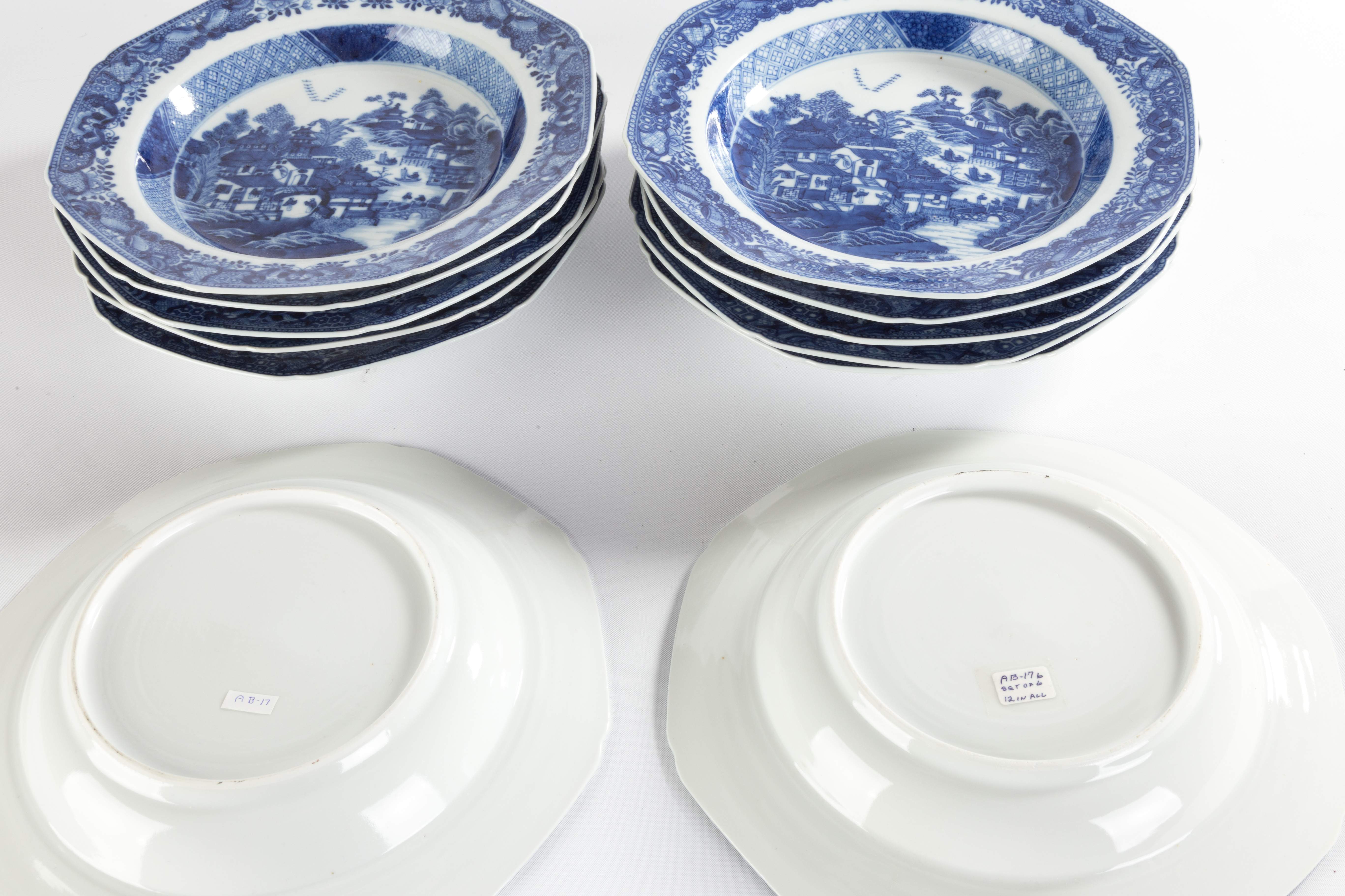 Chinese Export Canton Blue and White Porcelain Soup Bowls, Set of 12 ...