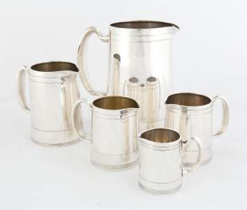 W.H. Glenny & Co. Five Sterling Silver Measuring Pitchers