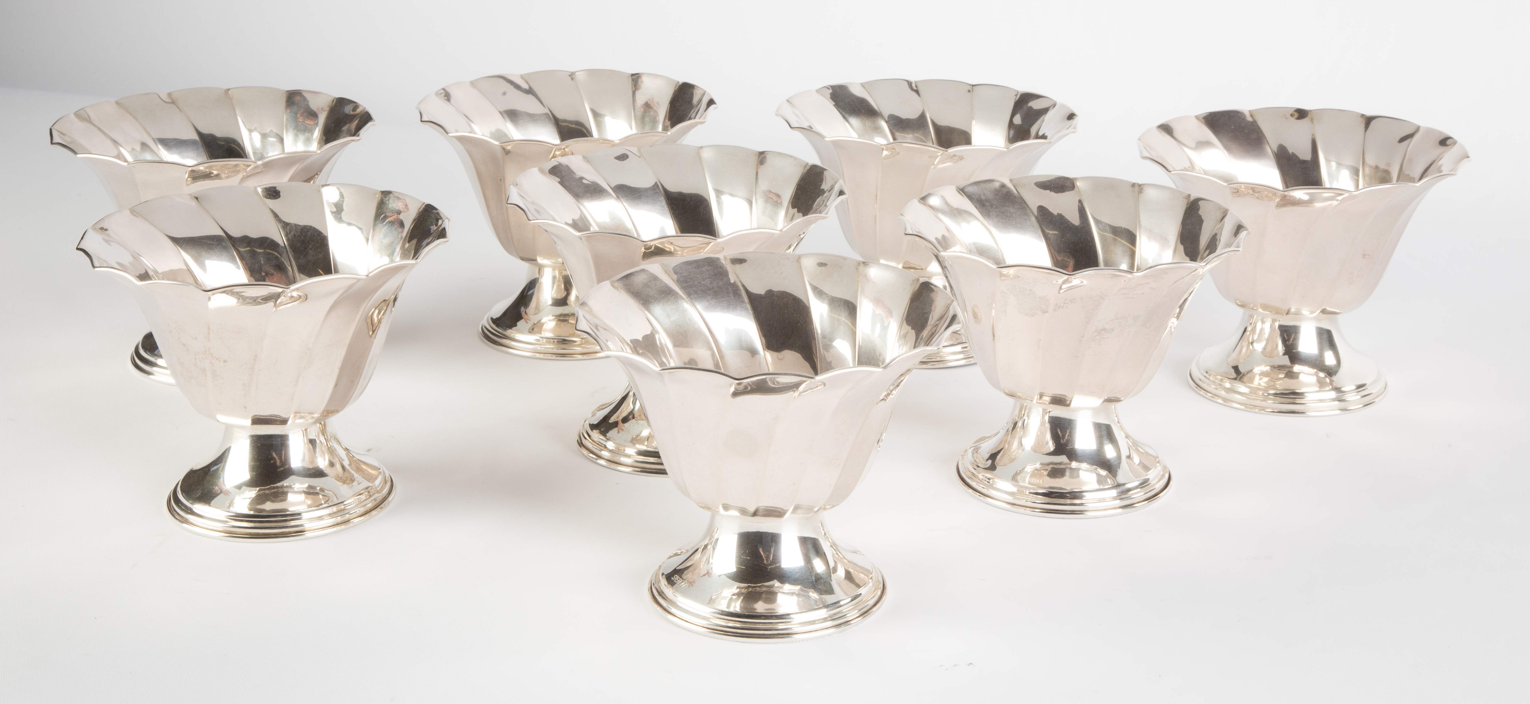 Eight Sterling Silver Dessert Bowls with Fluted Sides Cottone Auctions