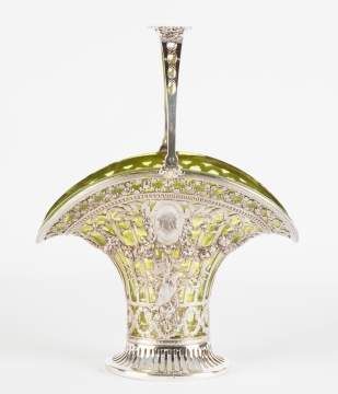 Continental Silver Basket with Repousse Work, Flowers and Garland