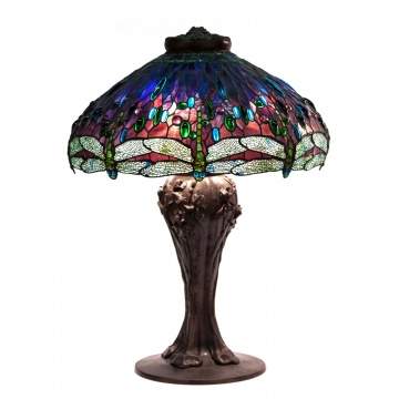 Leaded Glass & Jeweled Drop Head Dragonfly Table Lamp