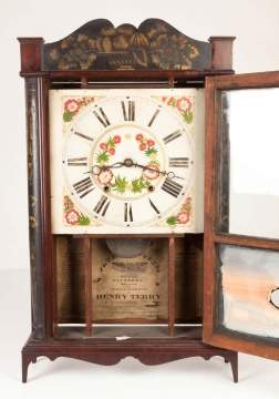 Henry Terry, Plymouth CT, Stenciled Scroll Quarter Column Shelf Clock