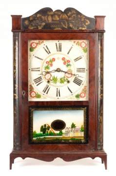 Henry Terry, Plymouth CT, Stenciled Scroll Quarter Column Shelf Clock