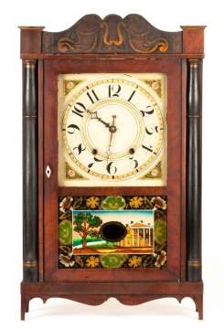 Silas Hoadley, Plymouth, CT, Stenciled Scroll Shelf Clock