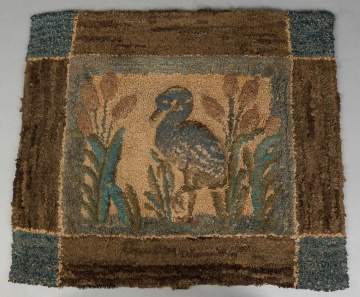 Hooked Rug with Heron and Cattails with Trupunto Work
