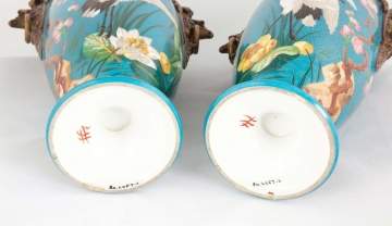 Porcelain Vases with Herons & Bird Handles