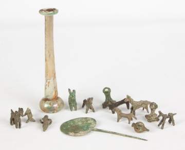 Roman Glass Bottle and Bronze Antiquities