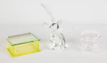 Steuben Crystal Bird,  Art Deco Covered Box and  Footed Covered Jar