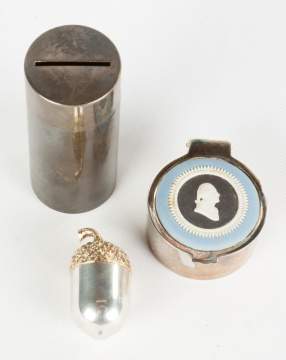 Tiffany Silver Coin Cylinder & Acorn and Wedgwood Wedgwood and Churchill Mint Bicentennial Box.