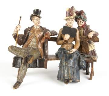 Cold Painted Austrian Bronze of Family on Park  Bench