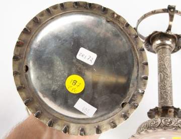 Two Silver Plate & Cut Glass Crystal Oil Lamps