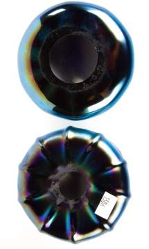 Two Tiffany Favrile Blue Iridescent Twisted Rib   Glass Candlestick Bases