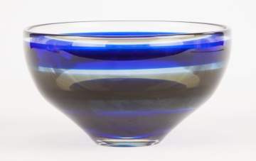 Vintage Orrefors Banded & Striped Crystal Glass  Bowl