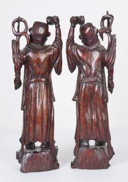 Two Chinese Carved Hardwood Figure