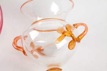 Steuben Vase with Orange Cintra Mat-Si-No-Ke  Ornament & Crystal Bowl with Gold Ruby Reeding