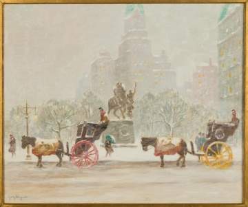 Guy Carleton Wiggins (American, 1883-1962) "Winter at the Plaza"