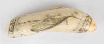 Large 19th Century Scrimshaw Whale Tooth with Whaling Scene