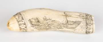 Large 19th Century Scrimshaw Whale Tooth with Whaling Scene
