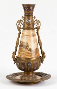 French Champlevé Enamel & Onyx Bronze Mounted Vase