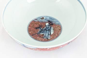 A Fine Underglaze Blue & Copper-Red 'Immortals' Bowl'