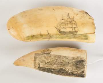 Two 19th Century Scrimshaw Whales Teeth