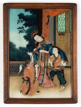 Pair of Chinese Reverse Painted Court Figures