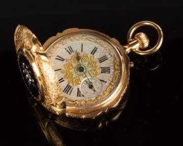 18K Gold Enameled Geneva Pocket Watch