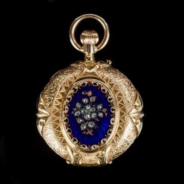 18K Gold Enameled Geneva Pocket Watch