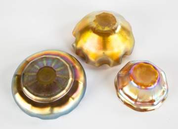 Three L.C.T. Tiffany Favrile Iridescent Bowls