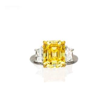 5 Carat Fancy Vivid Yellow Diamond & Diamond Ring