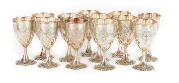 Set of 12 Graff Washbourne & Dunn Sterling Silver  Goblets