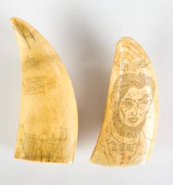 Two 19th Century Scrimshaw Whales Teeth
