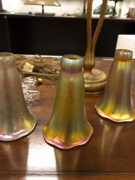Pair of Tiffany Studios, New York, Three Light Lilies