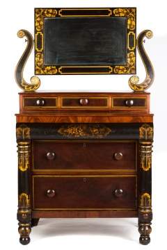 Classical Mahogany & Stenciled Chest of Drawers with Mirror
