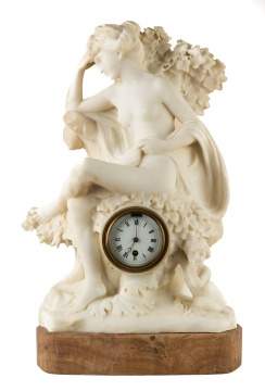 Professor Paolo Fanfani, (Italian, 1823-1893) Carved Carrera Marble Mantle Clock
