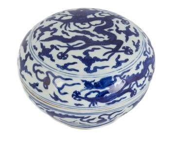 A Chinese Blue & White 'Dragon' Box & Cover