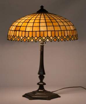 Arts & Crafts Leaded Glass & Bronze Table Lamp