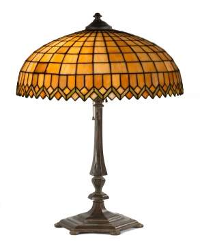 Arts & Crafts Leaded Glass & Bronze Table Lamp