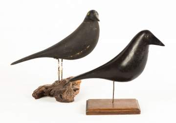 Two Carved and Painted Crows