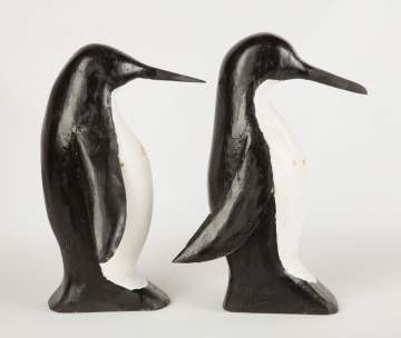 Two Carved Wood and Painted Penguins