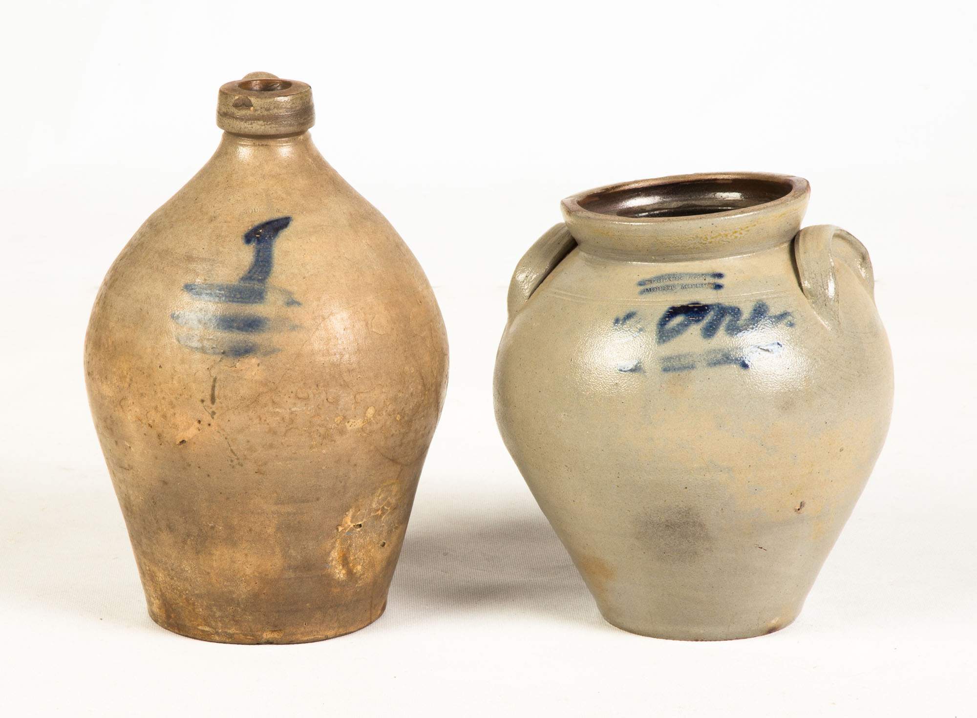 N. Clark Mt. Morris 1 Gallon Stoneware Jug and Jar Cottone Auctions