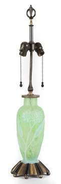 Green and White Steuben Acid Cut Back Lamp Base