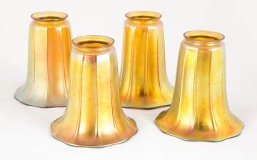 Set of Four Signed Steuben Gold Aurene Art Glass  Shades