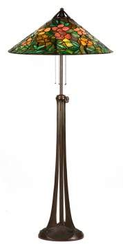 Signed Handel Floor Lamp with Leaded Glass Floral  Shade